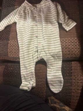 Cozy White & Light Green Striped Baby Footed One-Piece